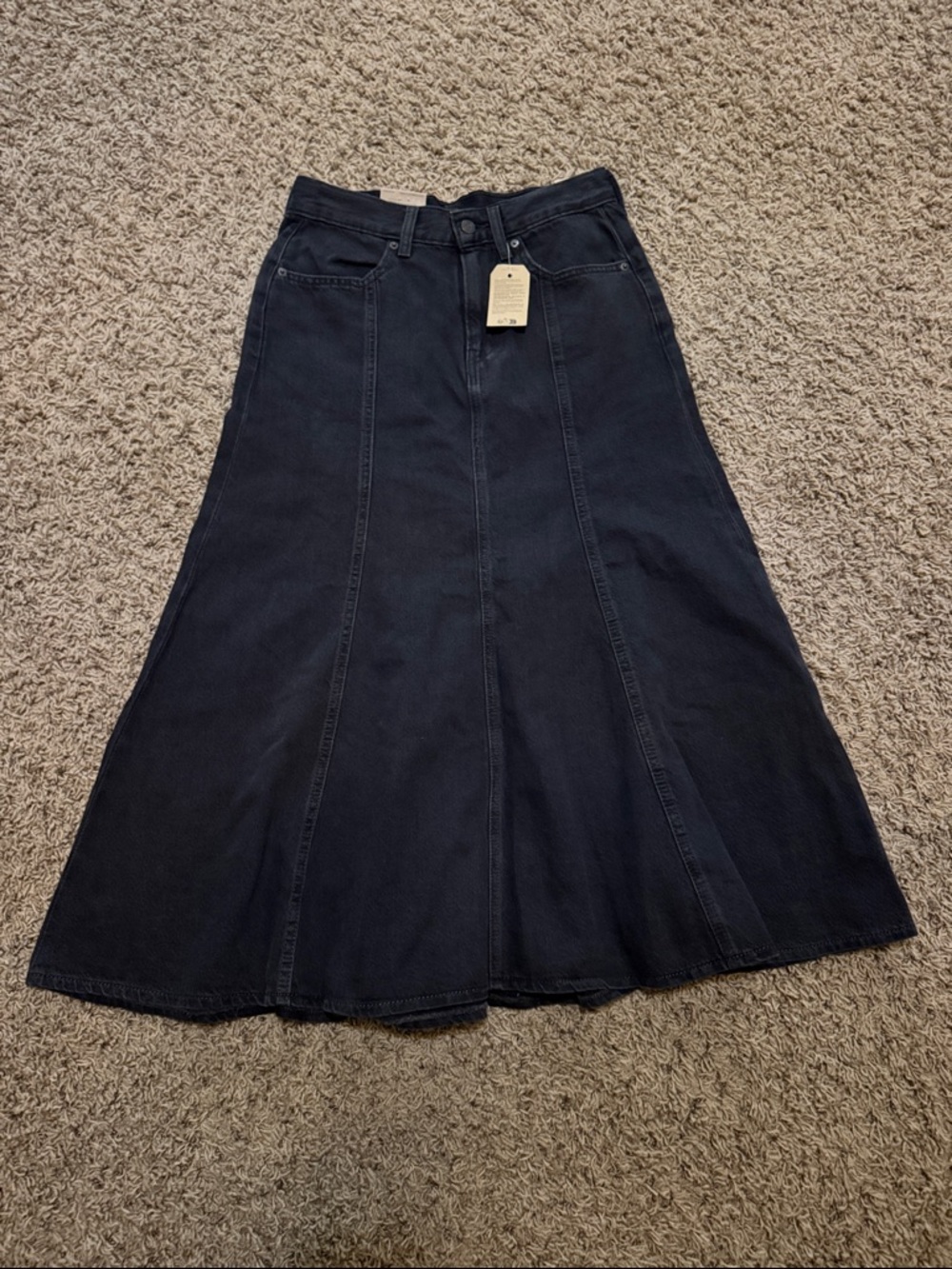 Levi's Black Denim Maxi Skirt with Branded Patch